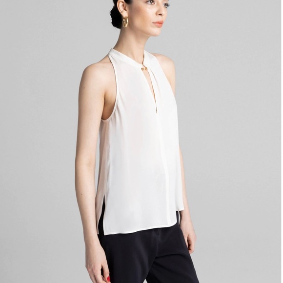 A.L.C. White Silk Tank Blouse, Keyhole neck, metal detail - Picture 1 of 12